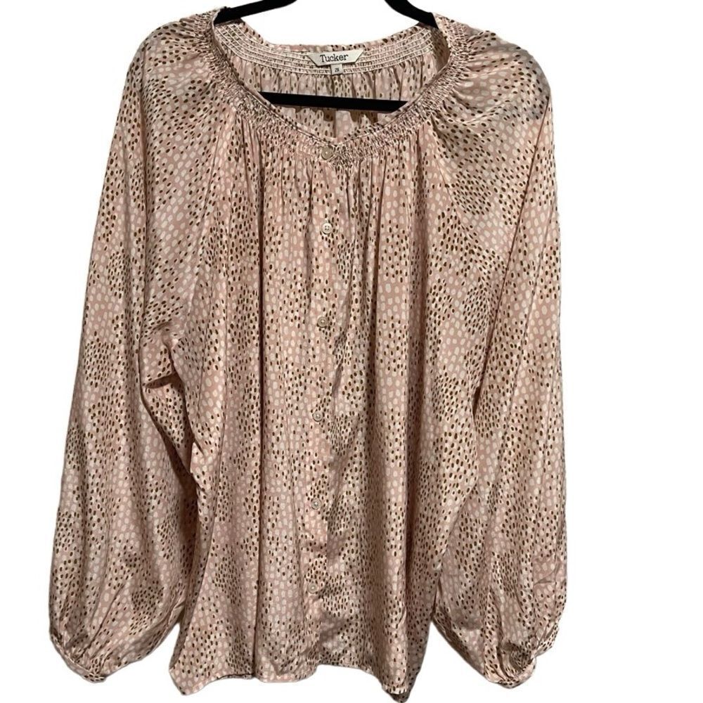 Tucker- Women’s Willow 100% Silk Blouse Blush Spotted Silk Crepe de Chine, 2X